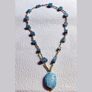 Vintage Scarab Bead Necklace Tested as Nephrite Iolite Paraiba Jadeite More